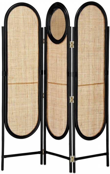Kave Home Roomdivider 'Lalita' met spiegel, Rotan/Webbing