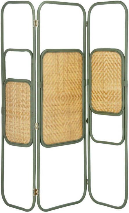 Kave Home Margaretha kamerscherm in rotan naturel en groen 165 x 180