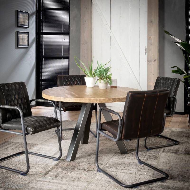 Verwonderend Industriële Ronde Eettafel 'Ivo' 120cm Mango met metaal, kleur UW-16