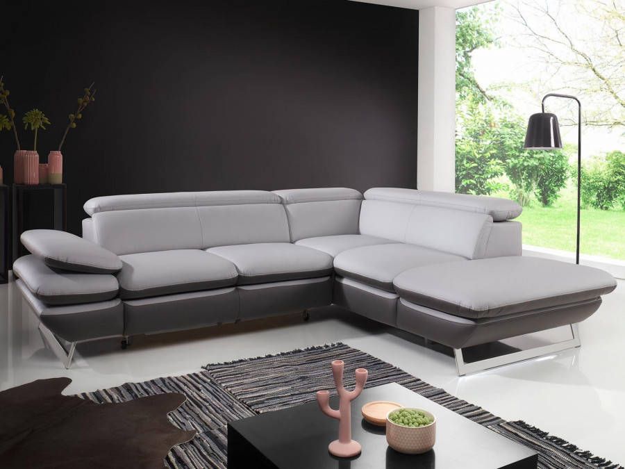 Mobistoxx Converteerbare hoekbank PRESTANCE hoek met longchair rechts eco leder zilver/fango