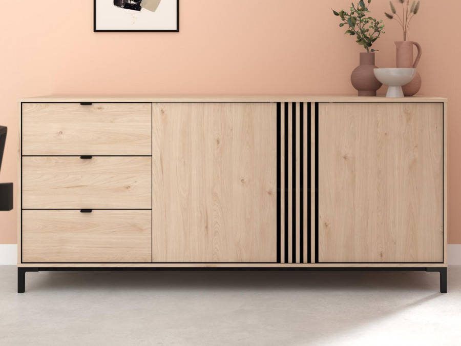 Mobistoxx Dressoir LEINA 2 deuren 3 lades zwart/jackson eik