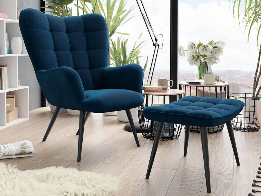 Mobistoxx Stoel GUNTER marine blauw met poef