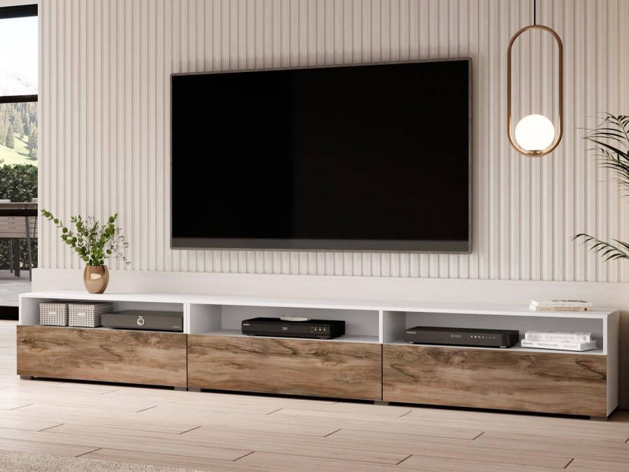 Mobistoxx Tv meubel BABEL II 3 deuren 3 wit/walnoot