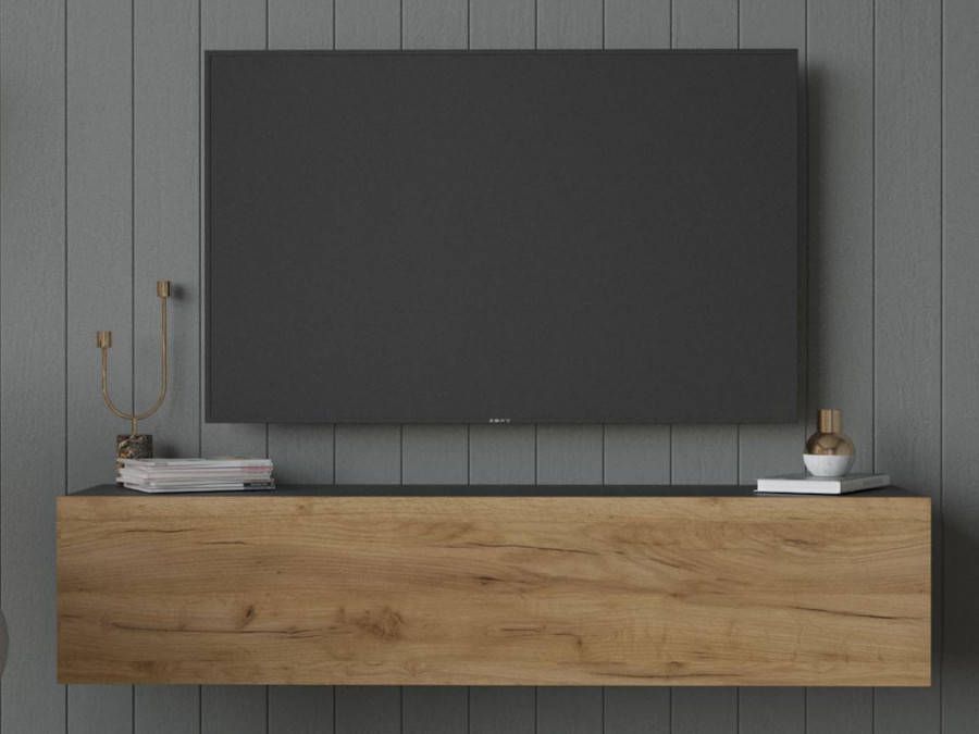 Mobistoxx Tv meubel KINGSTON 1 klapdeur 140 cm zwart eik/gouden eik