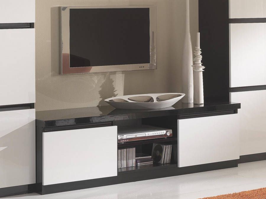 Mobistoxx Tv meubel ROMEO 2 deuren hoogglans zwart/hoogglans wit