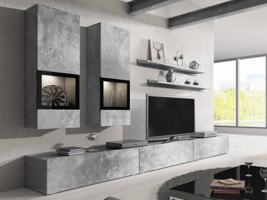 Mobistoxx Tv meubel set BABEL 5 deuren beton met verlichting