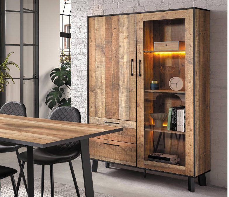 Mobistoxx Vitrine KIKO 2 deuren 2 lades atlantic wood met led