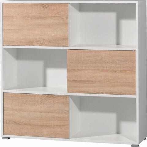 Boekenkast met schuifdeuren LEA 3 planken sonoma/ wit