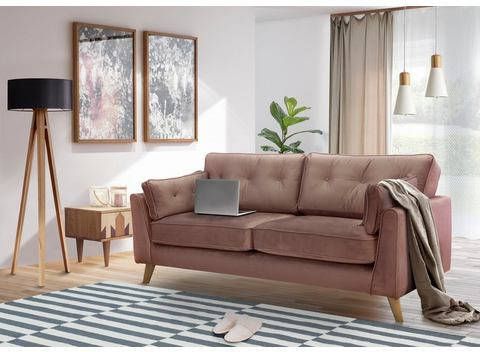 Home affaire 3 zitsbank Copenhagen fijne opstaande naad, capitonnage achter en armkussen