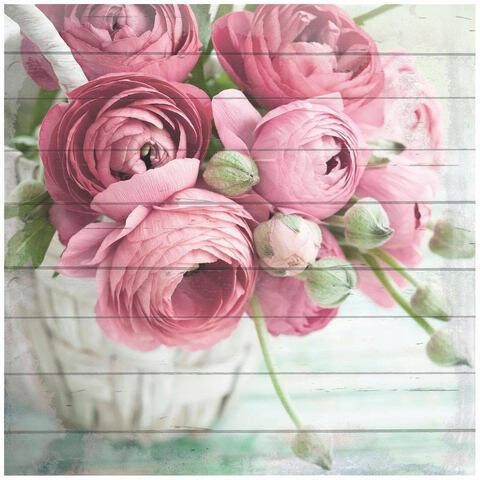 Home affaire Artprint op hout Pioenrozen in vaas 40/40 cm