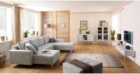 Home affaire Dressoir Freya met 2 houten deuren, 1 glasdeur, metalen handgrepen, van massief hout, breedte 130 cm