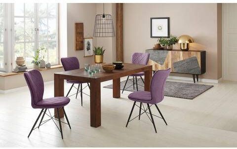 Home affaire Eethoek Gimbi bestaand uit 1 eettafel van massief hout en 4 stoelen met mooie weefstof(set, 5 delig )