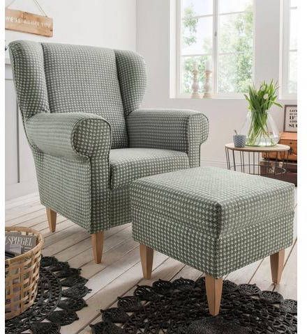 Home affaire Fauteuil Asino met pied de poule overtrekstof, naar keuze met hocker