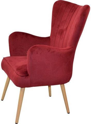 Home affaire Fauteuil met poten van stalen buis, houtkleuren naturel gelakt, geheel met schuimstof opgevuld, bekleding soft fluweel