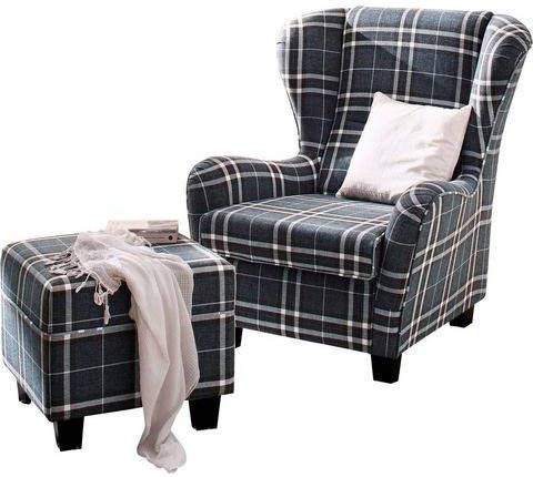 Home affaire Fauteuil Oliver inclusief hocker, structuur fijn, ruitmotief(2 stuks )