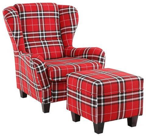 Home affaire Fauteuil Oliver inclusief hocker, structuur fijn, ruitmotief(2 stuks )