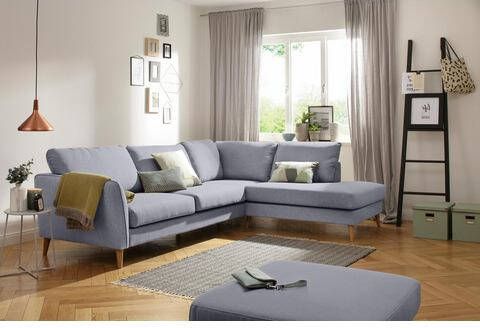 Home affaire Hoekbank Marseille scandinavische stijl, 3 stofkwaliteiten, met houten poten en ottomane