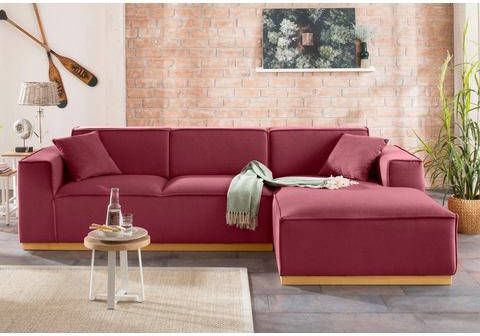 Home affaire Hoekbank Terry met open opstaande naad en houten onderstel