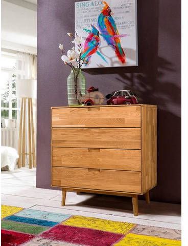 Home affaire Kast Scandi van massief eikenhout en ingefreesde verzonken grepen, breedte 80 cm