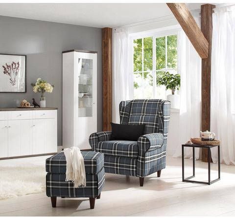Home affaire Oorfauteuil Eric inclusief hocker in ruitstof of luxe microvezel vintage look