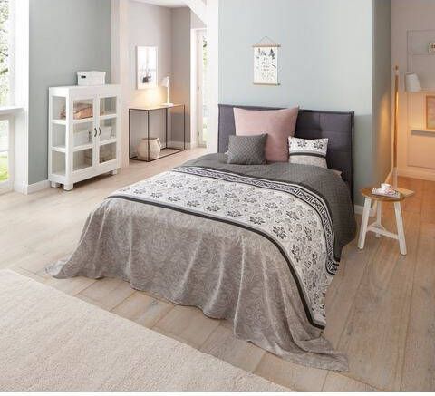 Home affaire Sprei Cremona lichte sprei, deken, foulard voor bed of bank, van 100% katoen, landelijke stijl, in maat 140x210cm, en 280x210 cm, 1 persoons, 2 persoonsbed, uni design, mêlee look, ornamenten, kinderdeken en deken voor volwassenen ook als tafelkleed en bankfoulard inzetbaar