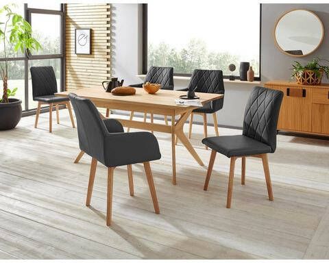 Home affaire Stoel met armleuningen Brest Bekleding van leer of microvezel, frame is eiken massief hout geolied(set, 2 stuks )