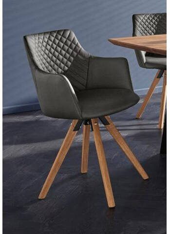 Home affaire Stoel met armleuningen LISABON met draaifunctie, bekleding van leer, het frame van eiken massief hout geolied(set, 2 stuks )