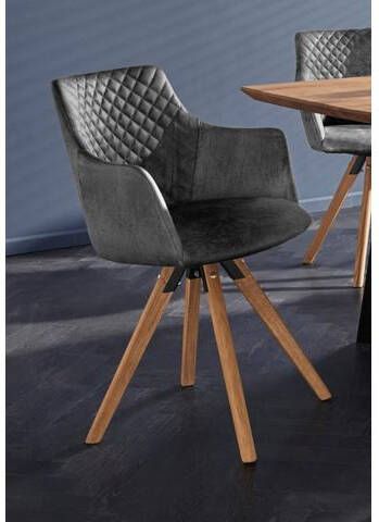 Home affaire Stoel met armleuningen LISABON met draaifunctie, overtrokken met robuuste microvezel, het frame van eiken massief hout geolied(set, 2 stuks )