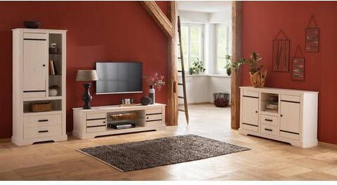 Home affaire Tv meubel Loki van massief grenenhout, met een vast glasplateau, breedte 160 cm
