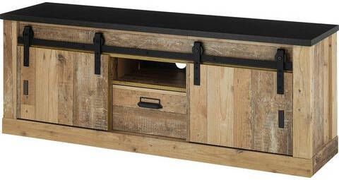 Home affaire Tv meubel Sherwood in modern houtdecor, met staldeurbeslag en metalen apothekersgreep, breedte 162 cm