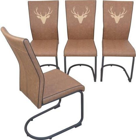 Home affaire Vrijdragende stoel Hunter Frame van stalen buis, gepoedercoat, zitting en rugleuning gevuld met schuimstof, overtrokken met kunstleer(voordeelset, 4 stuks )