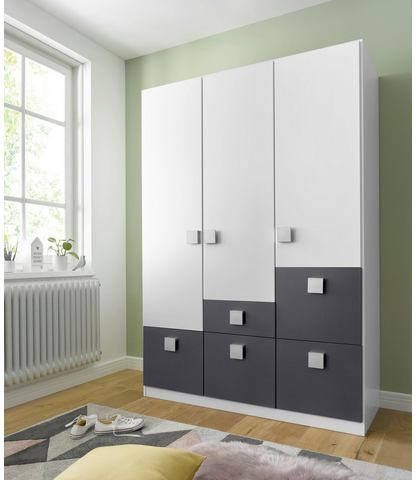 Kast SKUNK 3 deuren en 5 lades wit/grijs