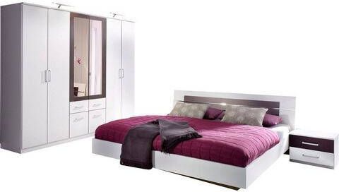 Bed en nachtkastje BRUNO 180x200 cm wit/ metaalgrijs
