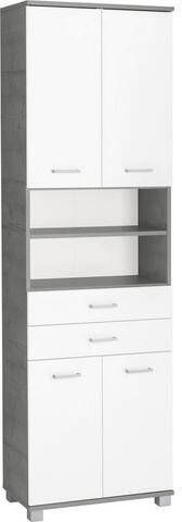 Schildmeyer Hoge kast Mobes Breedte x hoogte 59, 8x193, 7 cm, badkamerkast met 2 brede laden, praktische schappen en planken uit één stuk achter de deuren