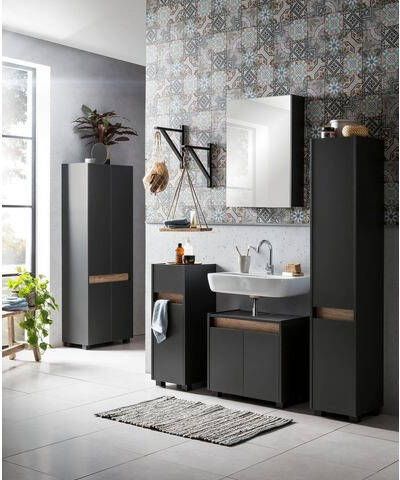 Schildmeyer Onderkast Cosmo Breedte 30 cm, badkamerkast in greeploze look, rand in moderne wildeiken look, praktische lade, aan te passen draairichting