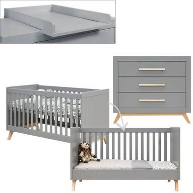 bopita Babykamer Fenna 2 delig met ombouwbare commode 70 x 140 cm grijs/naturel