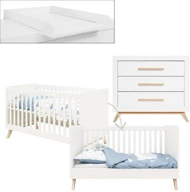 bopita Babykamer Fenna 2 delig met ombouwbare commode 70 x 140 cm wit/natuur