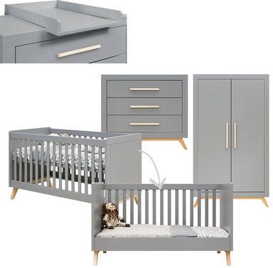 bopita Babykamer Fenna 3 delig ombouwbaar, met commode 70 x 140 cm grijs/naturel