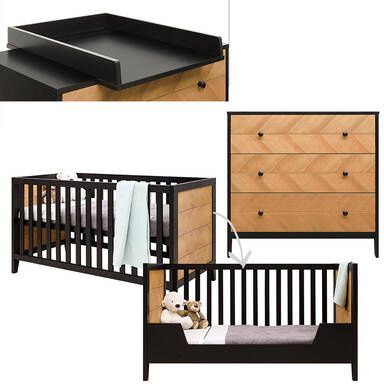 bopita Babykamer Job 2 delig met ombouwbare commode 70 x 140 cm vintage honing