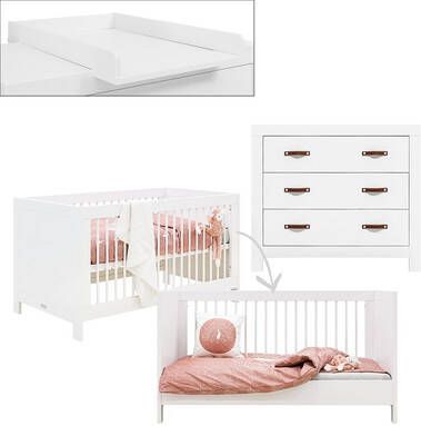 bopita Babykamer Lucca 2 delig met ombouwbare commode 70 x 140 cm wit