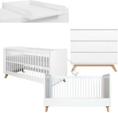 bopita Babykamer Lynn 2 delig met ombouwbaar commode 70 x 140 cm wit/natuur