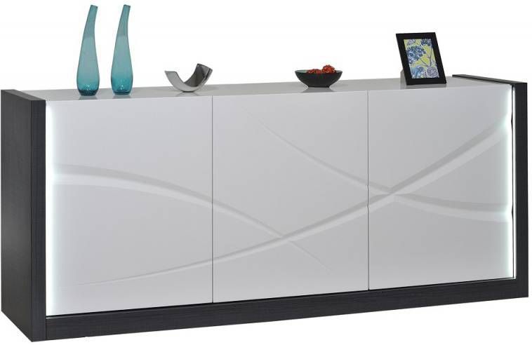 Ameubelment Dressoir Elypse 190 cm breed Hoogglans Wit met Bruin eiken