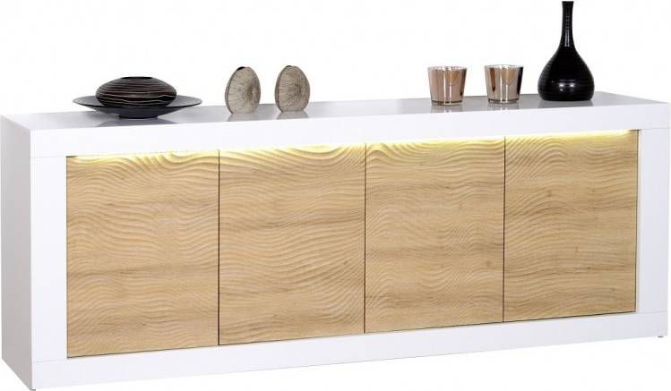 Ameubelment Dressoir Karma 220 cm breed Hoogglans wit met Eiken