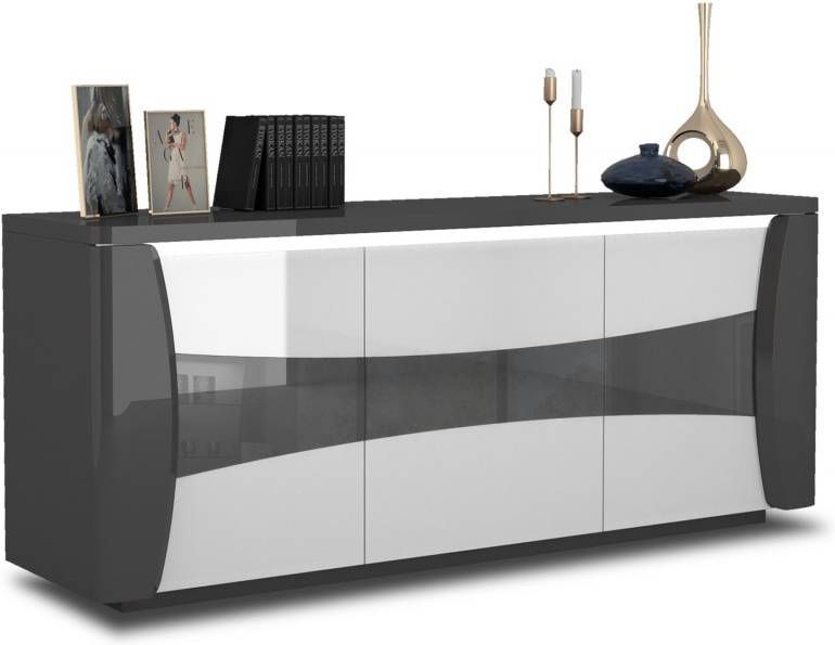 Ameubelment Dressoir Tiago 180 cm breed in hoogglans antraciet met wit