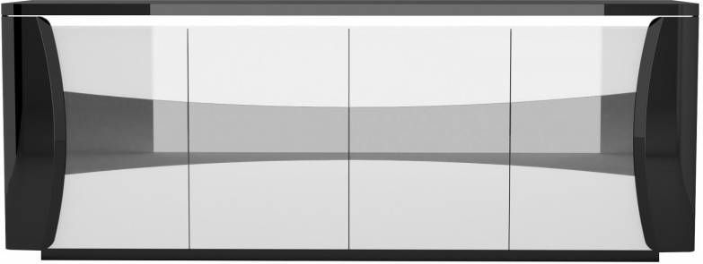 Ameubelment Dressoir Tiago 220 cm breed in hoogglans zwart met wit