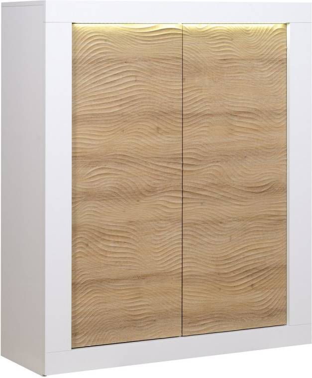 Ameubelment Opbergkast Karma 145 cm hoog Hoogglans wit met Eiken