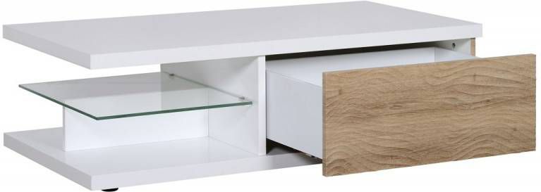 Ameubelment Salontafel Karma 120 cm breed Hoogglans wit met Eiken