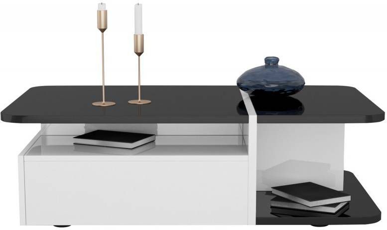 Ameubelment Salontafel Tiago 120 cm breed hoogglans zwart met wit