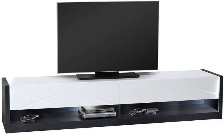 Ameubelment Tv meubel Elypse 220 cm breed Hoogglans Wit met Bruin eiken