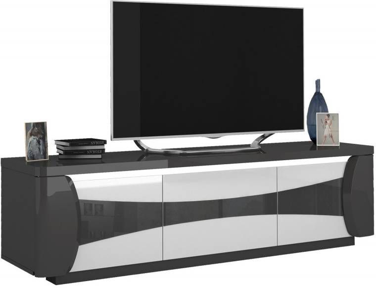 Ameubelment Tv meubel Tiago 180 cm breed in hoogglans antraciet met wit